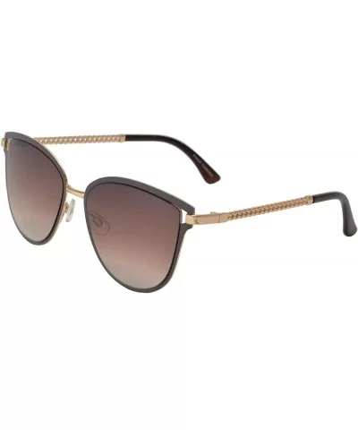 Fashion Oval Sunglasses with Chain Link Temple for Women - Brown + Brown - CV196XCRNXY $20.45 Oval