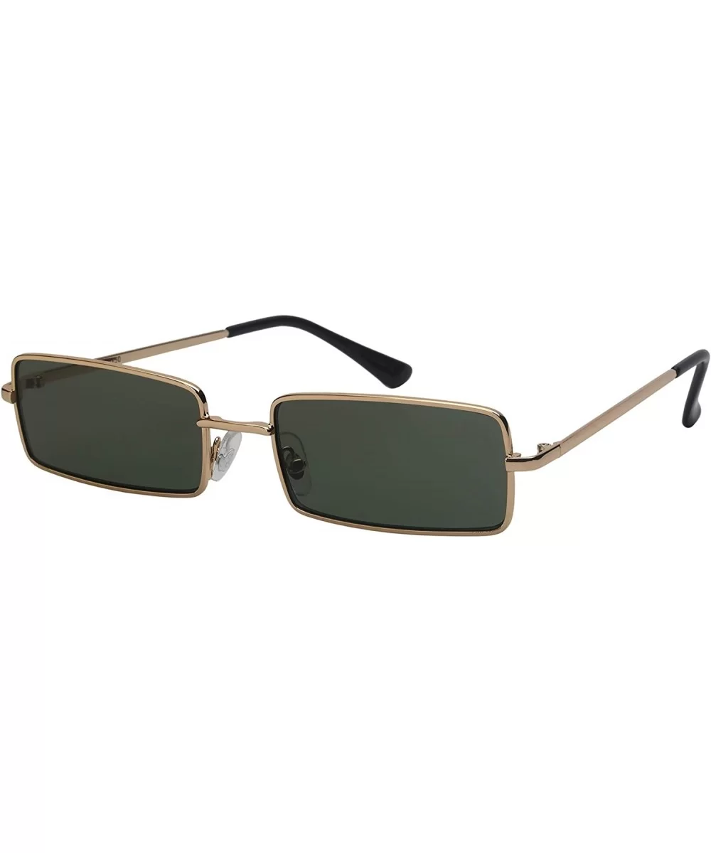 Vintage Rectangular Sunglasses Men Women Flat Color Lens 5150-FLCR - Gold Frame/Greenlens - CS18I22ADLQ $12.75 Rectangular