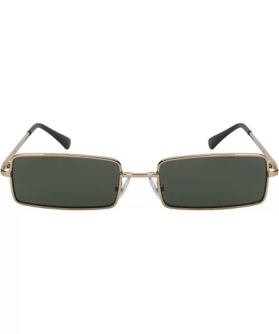 Vintage Rectangular Sunglasses Men Women Flat Color Lens 5150-FLCR - Gold Frame/Greenlens - CS18I22ADLQ $12.75 Rectangular