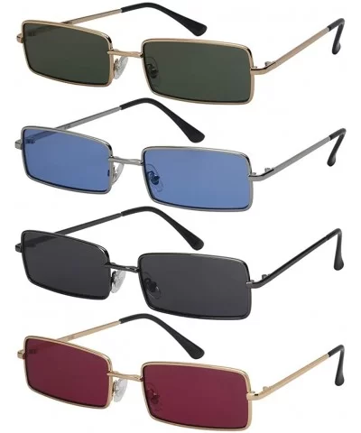 Vintage Rectangular Sunglasses Men Women Flat Color Lens 5150-FLCR - Gold Frame/Greenlens - CS18I22ADLQ $12.75 Rectangular