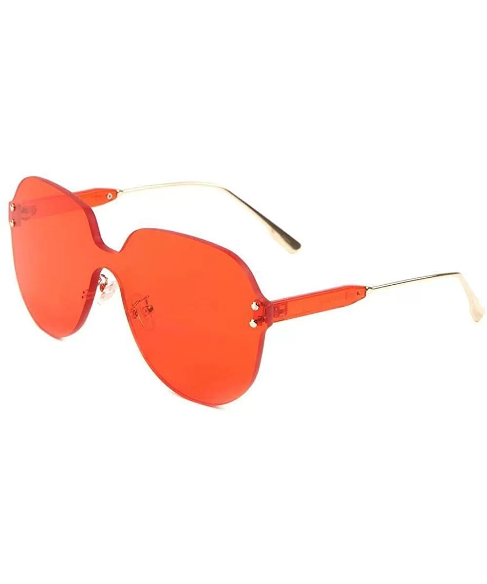 Rimless Oversized One Piece Shield Mono Lens Sunglasses - Red Crystal & Gold Frame - CU18W6RD0C8 $13.70 Goggle