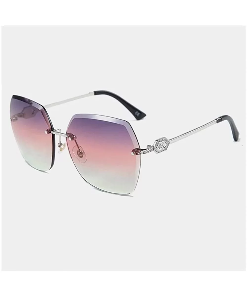 Oversized Rimless Trimming Edge Sunglasses for Women Diamond Embellishment Legs Sun Glasses - CV198456MG6 $18.99 Rimless