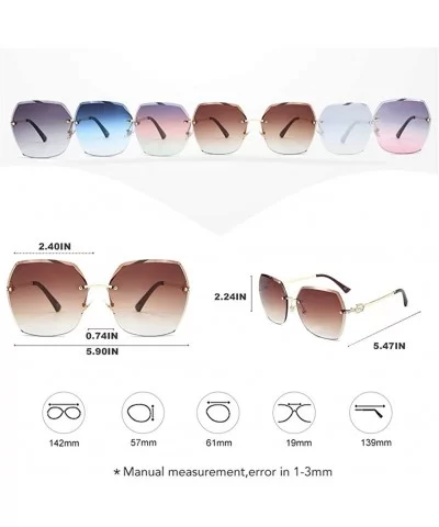 Oversized Rimless Trimming Edge Sunglasses for Women Diamond Embellishment Legs Sun Glasses - CV198456MG6 $18.99 Rimless