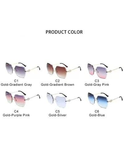 Oversized Rimless Trimming Edge Sunglasses for Women Diamond Embellishment Legs Sun Glasses - CV198456MG6 $18.99 Rimless