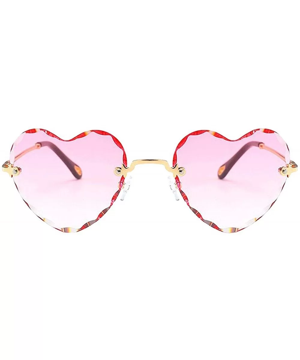 Women Stylish Heart Shaped RimlSunglasses Thin Metal Frame UV Protection Beach Vacation Festival Fishing - Pink - CU198AHLT8L...