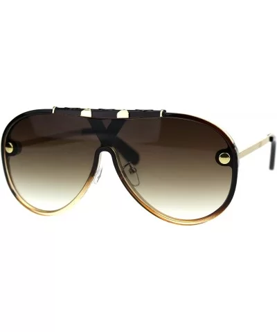 Mens Mobster Flat Top Shield Racer Retro Sunglasses - Brown Beige Brown - CF18TZY5GKE $19.98 Shield