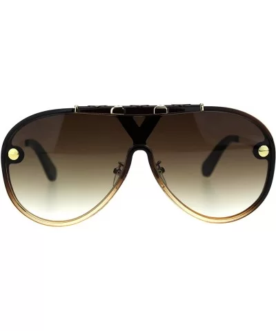 Mens Mobster Flat Top Shield Racer Retro Sunglasses - Brown Beige Brown - CF18TZY5GKE $19.98 Shield