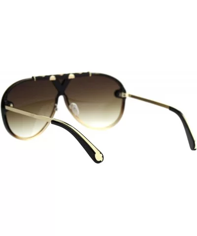 Mens Mobster Flat Top Shield Racer Retro Sunglasses - Brown Beige Brown - CF18TZY5GKE $19.98 Shield