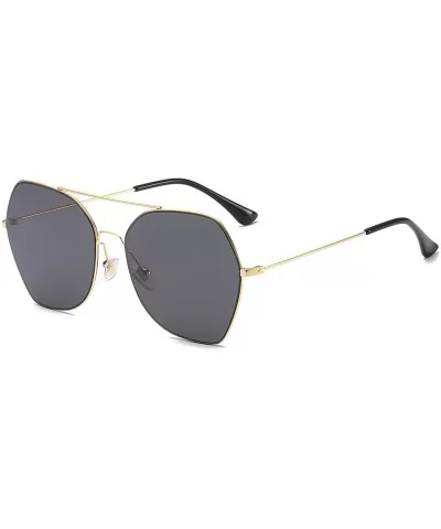 Women's Sunglasses - Large Hexagonal Ultra Light - LUMIN SJ1124 - C1 Gold Frame/Grey Lens - CR18ASMWAIM $20.12 Shield