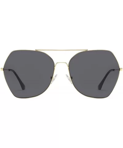 Women's Sunglasses - Large Hexagonal Ultra Light - LUMIN SJ1124 - C1 Gold Frame/Grey Lens - CR18ASMWAIM $20.12 Shield