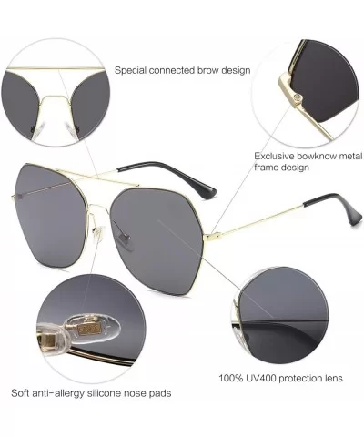 Women's Sunglasses - Large Hexagonal Ultra Light - LUMIN SJ1124 - C1 Gold Frame/Grey Lens - CR18ASMWAIM $20.12 Shield