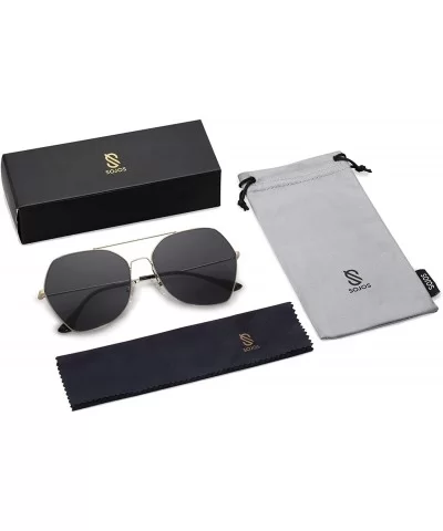 Women's Sunglasses - Large Hexagonal Ultra Light - LUMIN SJ1124 - C1 Gold Frame/Grey Lens - CR18ASMWAIM $20.12 Shield