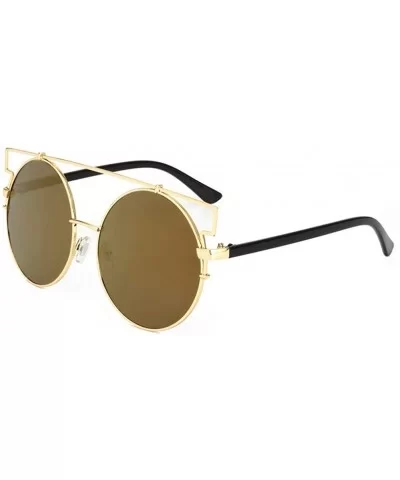 Oversized Round Frame Sunglasses for Women Double Wire Sun glasses - C52 Yellow Gold Mir - CA198CA4IDG $18.65 Oversized