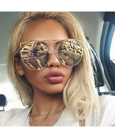 Oversized Round Frame Sunglasses for Women Double Wire Sun glasses - C52 Yellow Gold Mir - CA198CA4IDG $18.65 Oversized