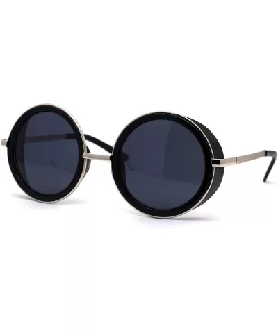 Retro Plastic Side Visor Round Circle Lens Double Rim Sunglasses - All Black - CK1987HZ3II $12.26 Round