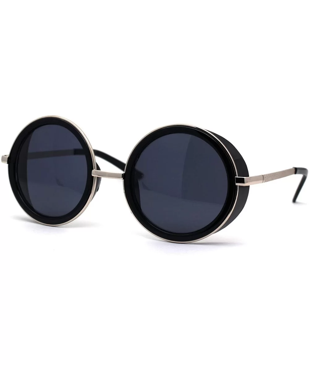 Retro Plastic Side Visor Round Circle Lens Double Rim Sunglasses - All Black - CK1987HZ3II $12.26 Round