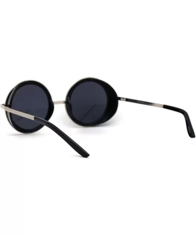 Retro Plastic Side Visor Round Circle Lens Double Rim Sunglasses - All Black - CK1987HZ3II $12.26 Round