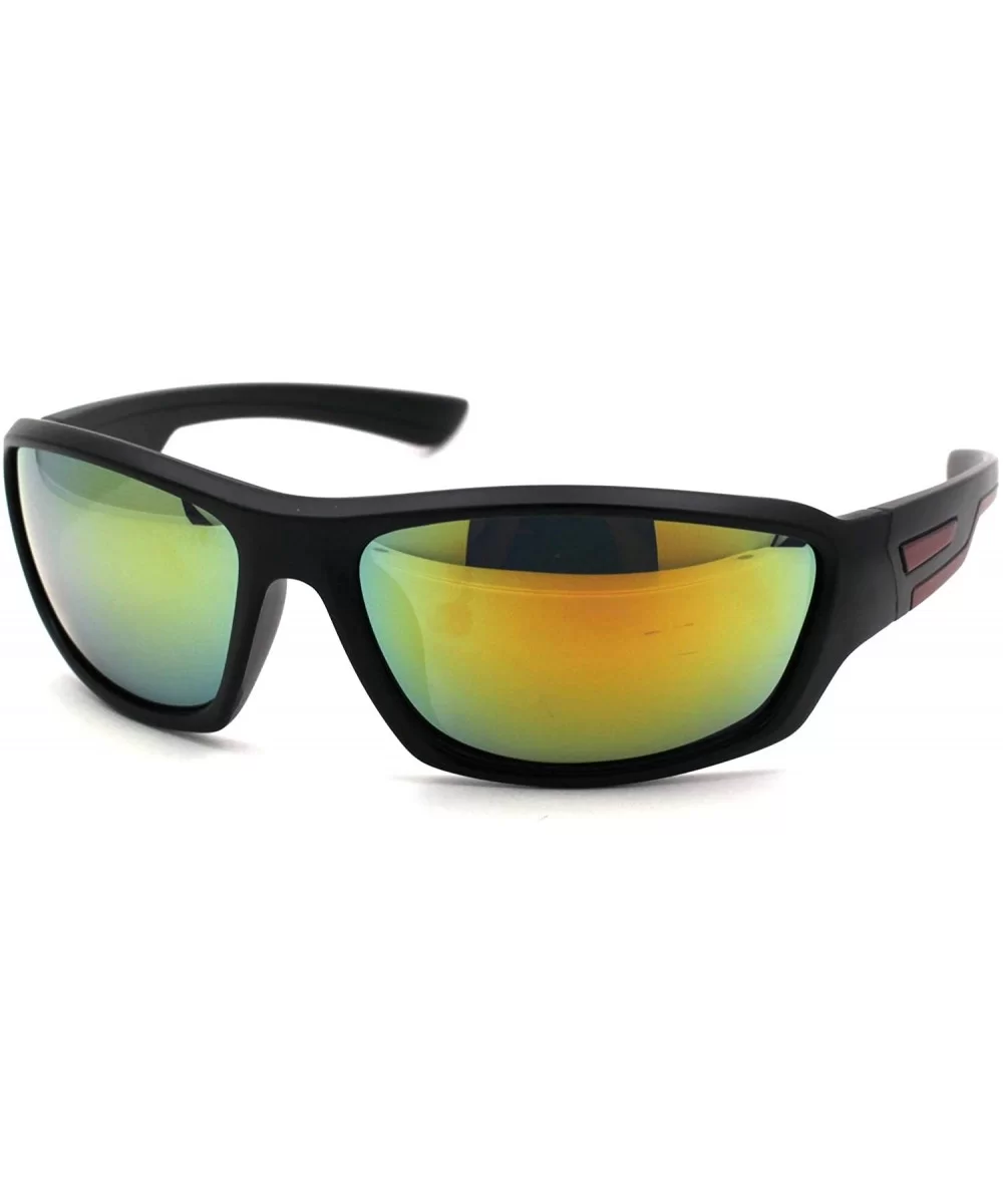 Mens Matte Black Sport Warp Around Plastic Sunglasses - Matte Black Red Orange Mirror - CT18UTRTCLZ $13.93 Sport