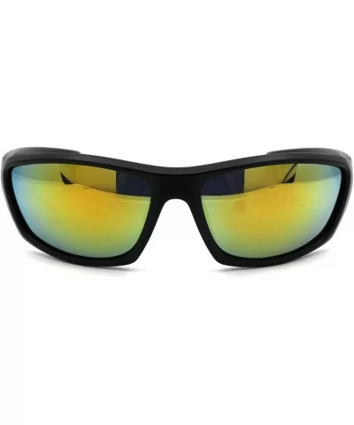 Mens Matte Black Sport Warp Around Plastic Sunglasses - Matte Black Red Orange Mirror - CT18UTRTCLZ $13.93 Sport