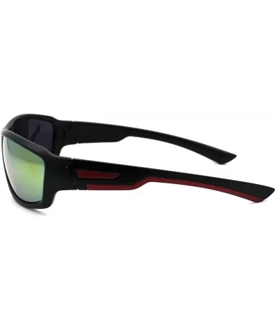 Mens Matte Black Sport Warp Around Plastic Sunglasses - Matte Black Red Orange Mirror - CT18UTRTCLZ $13.93 Sport