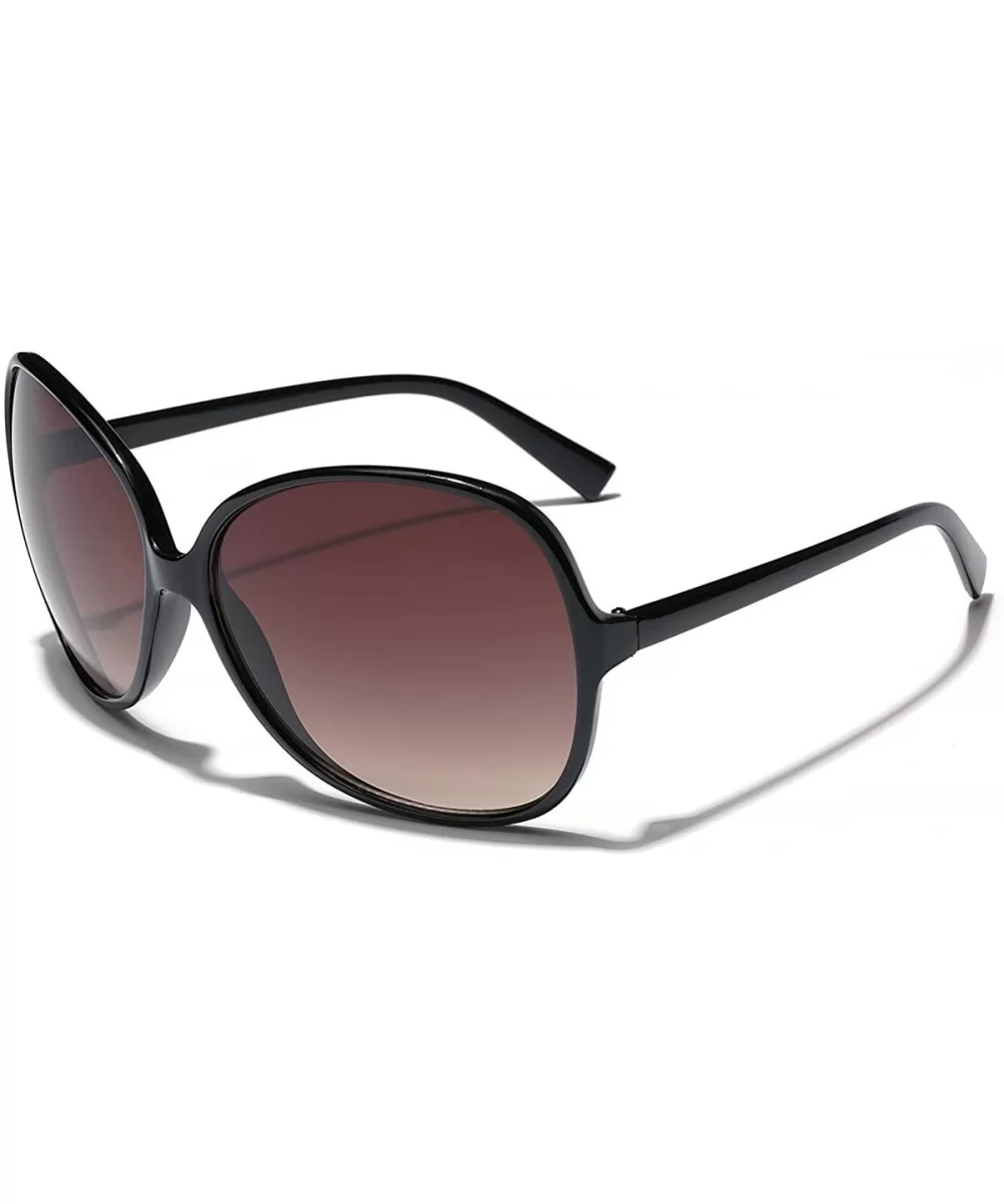 Oversized Round Frame Women's Butterfly Fashion Statement Sunglasses - Black - Brown - CP11P3RCJ6Z $13.76 Wrap