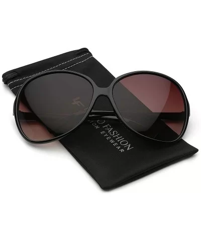 Oversized Round Frame Women's Butterfly Fashion Statement Sunglasses - Black - Brown - CP11P3RCJ6Z $13.76 Wrap