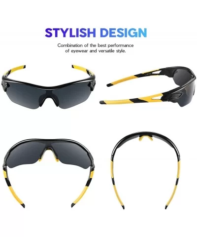 Polarized Sunglasses Baseball Cycling Motorcycle - Black Yellow - CV18QTHM25H $34.28 Sport