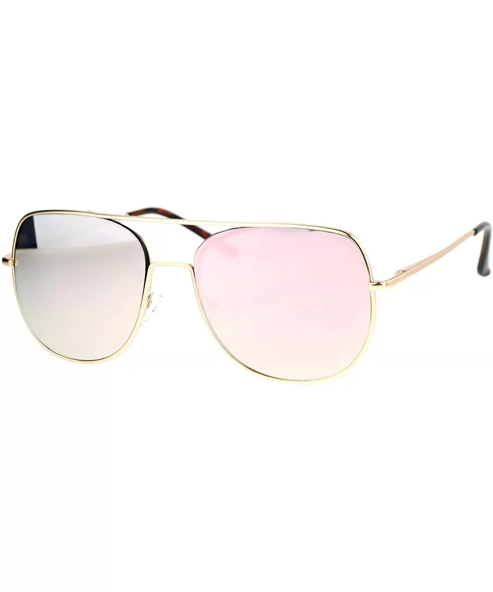 Flat Top Racer Aviator Sunglasses Unisex Fashion Mirror Lens UV 400 - Gold (Pink Mirror) - CJ186NULG63 $16.51 Aviator