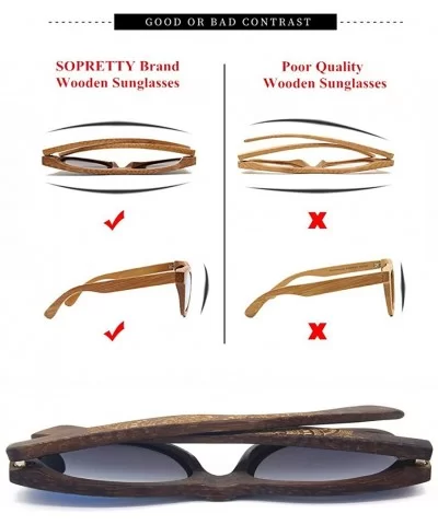 Polarized Real Solid Handmade Bamboo Wood Engraving Blue Sunglasses for Men & Women - Coffee - CH18GDKN8C7 $38.79 Square