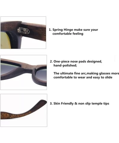 Polarized Real Solid Handmade Bamboo Wood Engraving Blue Sunglasses for Men & Women - Coffee - CH18GDKN8C7 $38.79 Square