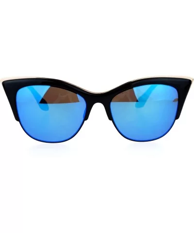 Cateye Butterfly Sunglasses Designer Fashion Womens Shades Metal Top - Black (Blue Mirror) - CR188LN0CUZ $12.41 Butterfly