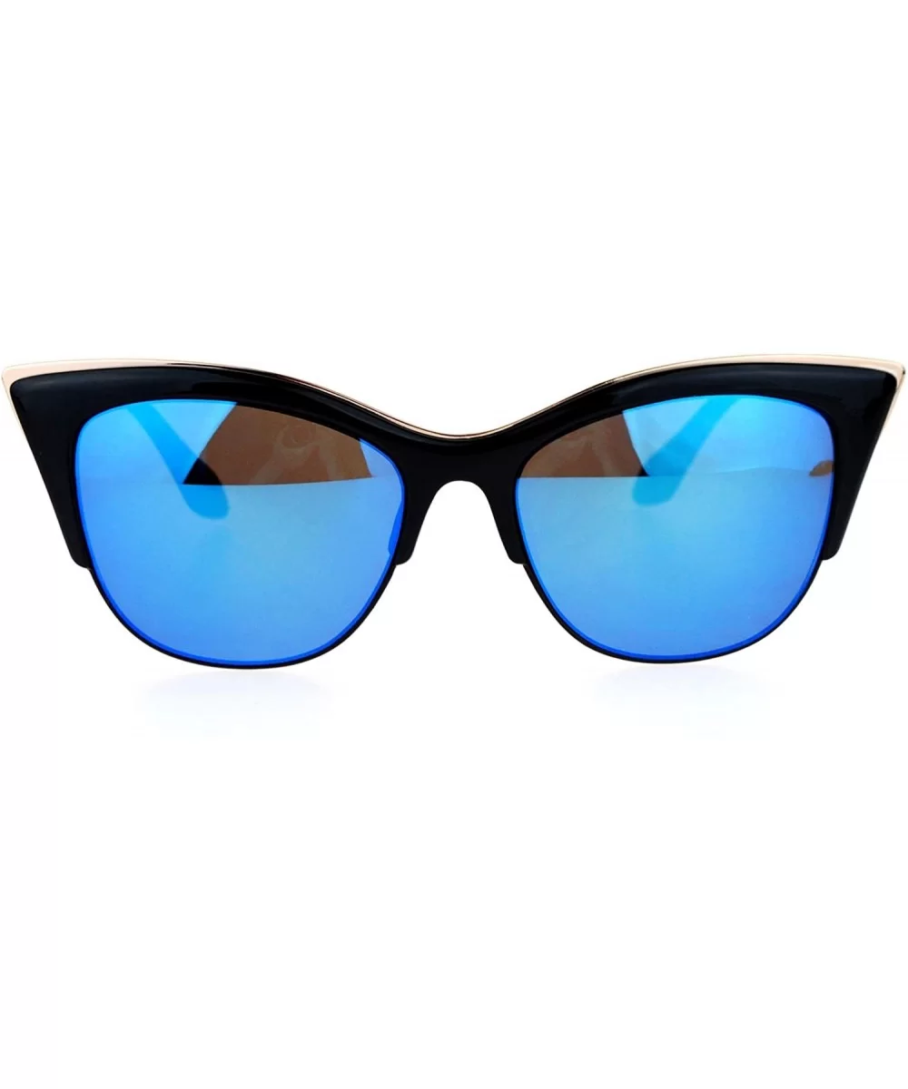 Cateye Butterfly Sunglasses Designer Fashion Womens Shades Metal Top - Black (Blue Mirror) - CR188LN0CUZ $12.41 Butterfly