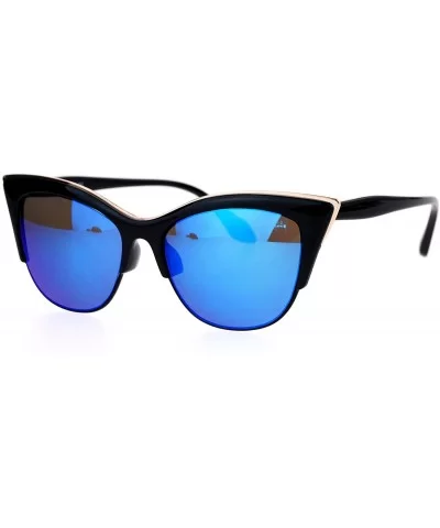 Cateye Butterfly Sunglasses Designer Fashion Womens Shades Metal Top - Black (Blue Mirror) - CR188LN0CUZ $12.41 Butterfly