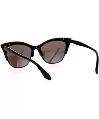 Cateye Butterfly Sunglasses Designer Fashion Womens Shades Metal Top - Black (Blue Mirror) - CR188LN0CUZ $12.41 Butterfly