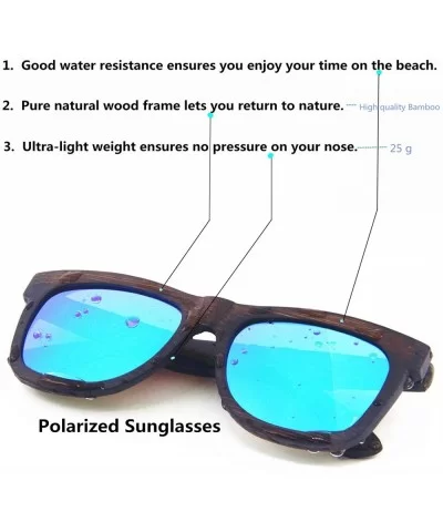 Polarized Real Solid Handmade Bamboo Wood Engraving Blue Sunglasses for Men & Women - Coffee - CH18GDKN8C7 $38.79 Square