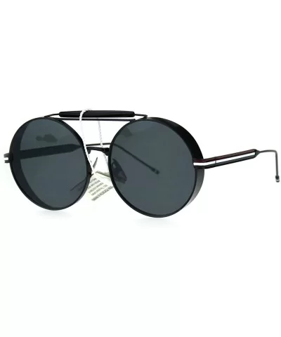 Vintage Retro Fashion Sunglasses Side Cover Round Circle Unisex Shades - Black (Black) - CA186NWG57G $16.85 Round