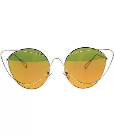 Womens Mirrored Lens Runway Thin Wire Rim Cat Eye Sunglasses - Orange - CS18CSES0SG $17.80 Cat Eye