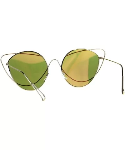 Womens Mirrored Lens Runway Thin Wire Rim Cat Eye Sunglasses - Orange - CS18CSES0SG $17.80 Cat Eye