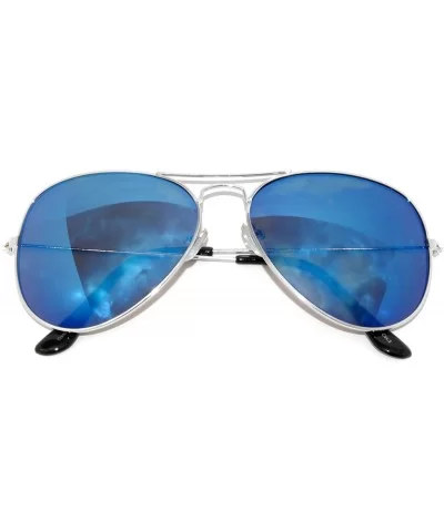 Classic Aviator Style Full Mirror Lens Sunglasses Silver Frame 100% UV - Silver Color Frame Blue Lens - C411MVYP94H $11.56 Av...