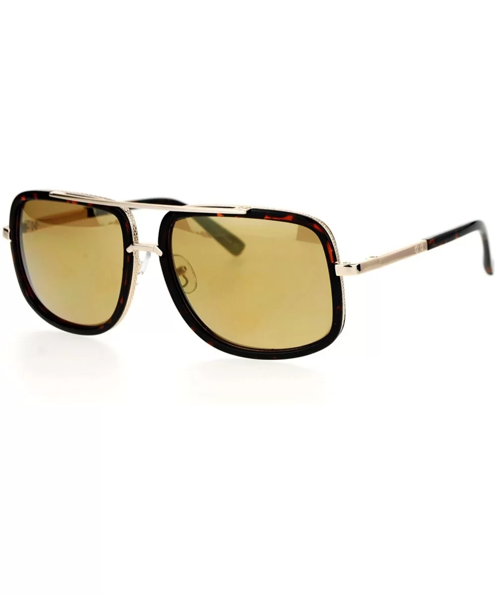 Rectangular Double Frame Mobster Style Racer Pilot Sunglasses - Tortoise Gold - CY12DUJVA6L $17.55 Rectangular