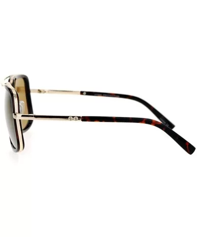 Rectangular Double Frame Mobster Style Racer Pilot Sunglasses - Tortoise Gold - CY12DUJVA6L $17.55 Rectangular