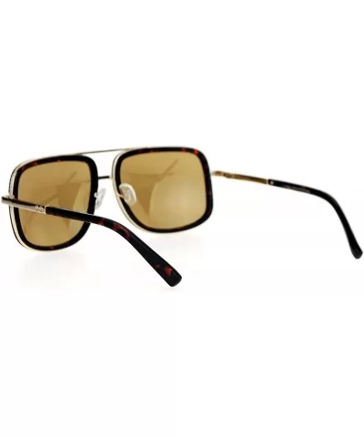 Rectangular Double Frame Mobster Style Racer Pilot Sunglasses - Tortoise Gold - CY12DUJVA6L $17.55 Rectangular