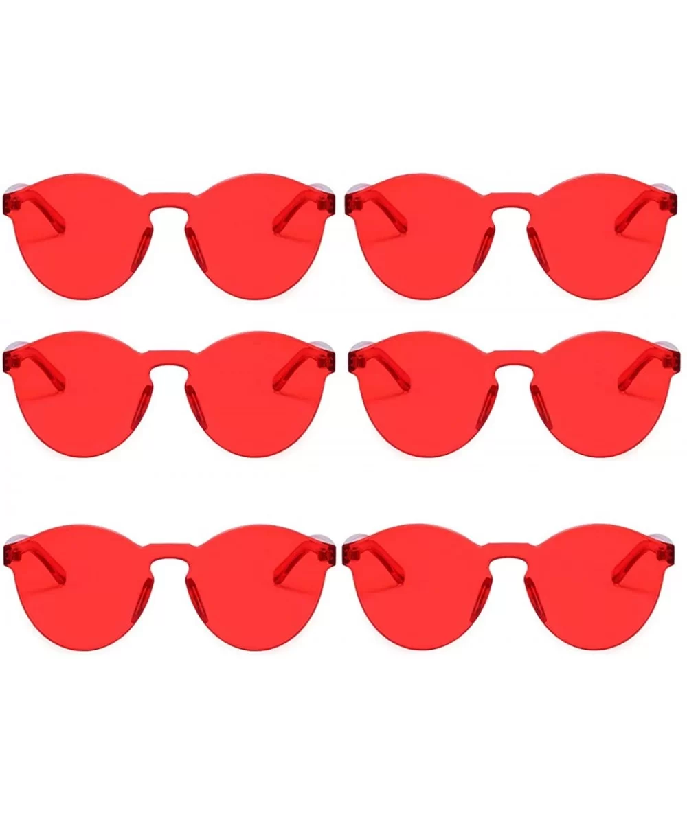 One Piece Round Rimless Sunglasses Transparent Candy Color Eyewear - Red - CP18I9X4IWR $31.84 Rimless