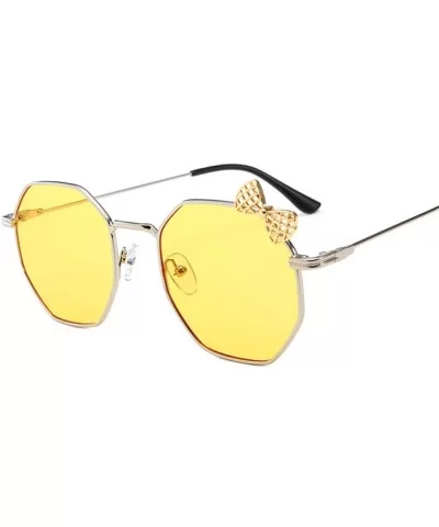 Big frame glasses and bow Sunglasses - Silver Frame Light Yellow Tablet - CN18AZA83AT $53.15 Goggle