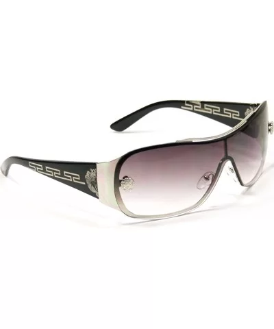 Designer Inspired Shield Sunglasses For Women S3697 - Black - CO11FDKP3R9 $12.65 Shield