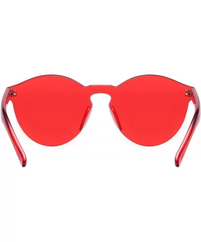 One Piece Round Rimless Sunglasses Transparent Candy Color Eyewear - Red - CP18I9X4IWR $31.84 Rimless