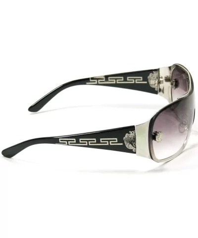 Designer Inspired Shield Sunglasses For Women S3697 - Black - CO11FDKP3R9 $12.65 Shield