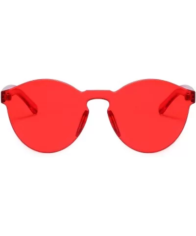 One Piece Round Rimless Sunglasses Transparent Candy Color Eyewear - Red - CP18I9X4IWR $31.84 Rimless