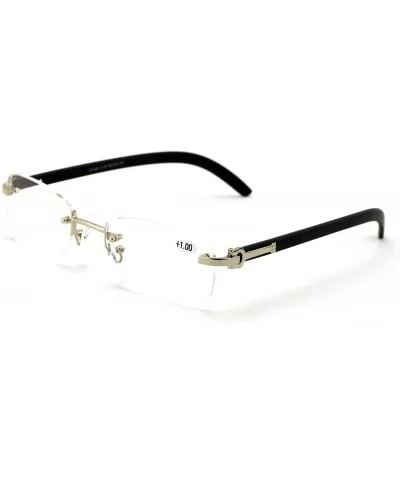 Rimless Fashion Wooden Look Rectangular Reading Glasses Rectangle Reader - Black Silver - C418DZN8IO0 $26.86 Rimless