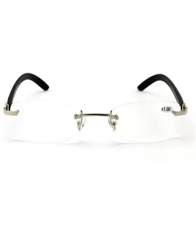 Rimless Fashion Wooden Look Rectangular Reading Glasses Rectangle Reader - Black Silver - C418DZN8IO0 $26.86 Rimless